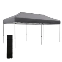 Outsunny 10' x 20' Pop Up Canopy Tent, Outdoor Easy up Tent with 3-Level Adjustable Height, Wheeled Carry Bag, Gray(m-11)