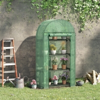 Outsunny Outdoor Mini Greenhouse, Portable Green House with Storage Shelves, Zippered Door, PE Cover, 31.5" x 19.3" x 63", Green