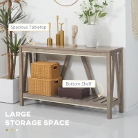 HOMCOM Console Table, Farmhouse Entryway Table with Storage Slatted Shelf, Rustic Sofa Table with Anti-Tipper for Living Room, Hallway, Gray(m-4)