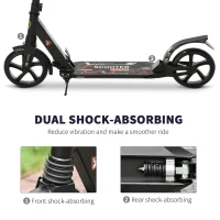 Soozier Foldable Kick Scooter Height Adjustable Ride On Bike with Real Wheel Brake, Dual Shock-Absorbing, Kickstand, and 7.75'' Big Wheels For 14+ Teens Adult, Black(m-7)