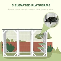 PawHut Catio Outdoor Cat Enclosure with Waterproof Roof, Multi-Level Platforms, Lock, White(m-6)