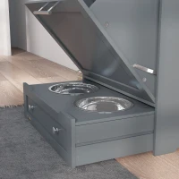 PawHut Pet Feeder Station Storage Cabinet, Dog Food Storage Container with Dog Raised Bowls, Watering Supplies, Gray(m-9)