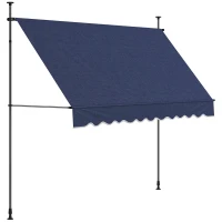 Outsunny 10' x 3' Manual Retractable Awning, Non-Screw Freestanding Patio Awning, UV Resistant, for Window or Door, Blue(m-11)