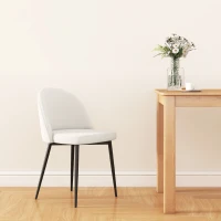 HOMCOM Set of 2 Mid-Back Dining Chair, Mid-Back Velvet-touch Upholstery Kitchen Chair for Living Room Dining Room, Cream White(m-10)