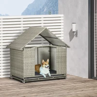 PawHut Wicker Dog House Outdoor with Canopy, Fancy Dog Bed Rattan Outside Dog Shelter with Water-Resistant Soft Cushion, Small Dog House for Medium Dogs(m-2)
