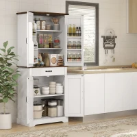 HOMCOM 71" Tall Kitchen Cabinet, Farmhouse Pantry Cabinet w/ Barn Doors, 6 Shelves w/ 2 Doors, Drawer and Adjustable Shelves, White(m-10)