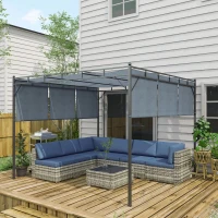 Outsunny 7pc Garden Wicker Sectional Set w/ Tea Table Patio Rattan Lounge Sofa Outdoor Deck Furniture Blue(m-9)