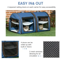 PawHut 39" Portable Soft-Sided Cat Carrier, Cat Kennel, Travel Dog Crate with Divider, Two Compartments, Soft Cushions & Storage Bag, Easy to Fold, Blue(m-6)