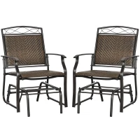 Outsunny Outdoor Glider Chairs, Porch Glider, Patio Rocker for Deck with PE Rattan Seats, Steel Frame for Garden, Backyard, Poolside, Set of 2, Brown(m-11)