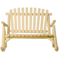Outsunny Outdoor Wooden Rocking Chair, Double-Person Rustic Adirondack Rocker with Slatted Seat, High Backrest, Armrests for Patio, Garden and Porch, Natural(m-11)