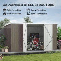 Outsunny 11.2' x 5.6' Storage Shed w/ Lockable Door, Galvanized Metal Utility Outdoor Shed for Backyard, Bike, Patio, Light Gray(m-4)