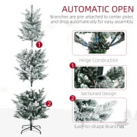 HOMCOM 6' Artificial Flocked Christmas Tree with Snow Frosted Branches, Auto Open, Steel Base(m-7)