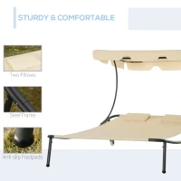 Outsunny Patio Double Chaise Lounge Chair, Outdoor Wheeled Hammock Daybed with Adjustable Canopy and Pillow for Sun Room, Garden, or Poolside, Beige(m-7)