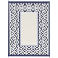 Outsunny 9' x 12' Outdoor RV Rug, Reversible Patio Floor Mat with Carry Bag, Gourd Border, Blue and White(m-2)