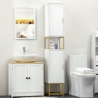 kleankin Tall Bathroom Storage Cabinet, Modern Narrow Bathroom Cabinet with Diamond Chevron Pattern and Adjustable Shelf, White
