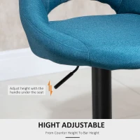 HOMCOM Bar Stools Set of 2, Swivel Bar Height Barstools Chairs with Adjustable Height, Round Heavy Metal Base, and Footrest, Blue(m-5)