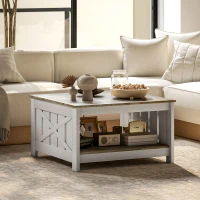 HOMCOM 31.5" Square Coffee Table, Farmhouse 2-Tier Center Table for Living Room, Distressed Oak and Brown(m-8)