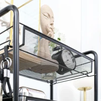 HOMCOM 5 Tier Utility Rolling Cart, Metal Storage Cart, Kitchen Cart with Removable Mesh Baskets, for Living Room, Laundry, Garage and Bathroom, Black(m-7)