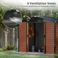 Outsunny 8' x 7' Outdoor Storage Shed, Galvanized Steel Metal Garden Shed with Lockable Doors, Floor Frame, Vents, Lock and Gloves for Backyard, Lawn, Patio, Teak(m-8)