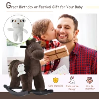 Qaba Kids Plush Ride-On Rocking Horse with Bear Toy, Children Chair with Soft Plush Toy & Fun Realistic Sounds, Brown(m-7)