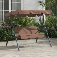 Outsunny Large Family Swing Set, 3-Seat Adjustable Canopy Swing Bench with Cushion, Steel Frame Stand for Patio, Garden, Family Use, Brown(m-2)