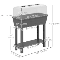 Outsunny 41L Self Watering Raised Garden Bed w/ Ventilation Transparent Lid Greenhouse, Planter Box w/ Storage Shelf, Dark Grey(m-3)