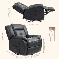 HOMCOM 8-Point Vibration Massage Recliner Chair, PU Leather Manual Reclining Sofa, Swivel Nursery Rocking Chair with Remote Control, Side Pockets, for Living Room, Black(m-3)