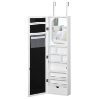 HOMCOM Jewellery Armoire with Mirror, Jewellery Cabinet with 18 LED Lights, Wall-Mounted and Over-The-Door Cabinet with 3 Mountable Heights and Drawer, White(m-11)