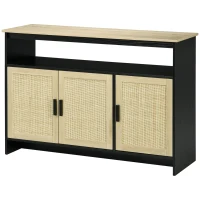 HOMCOM Kitchen Sideboard Cabinet with 3 Rattan Doors, Adjustable Shelves and Handles for Living Room, Hallway, Natural(m-11)