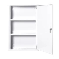 kleankin Wall Mount Medicine Cabinet 3 Tier Steel Emergency Box for Bathroom, Lockable with 2 Keys, White(m-12)