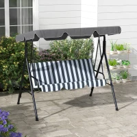 Outsunny 3-Seater Outdoor Porch Swing with Adjustable Canopy, Patio Swing Chair for Garden, Poolside, Backyard, Grey and White(m-1)
