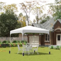 Outsunny 10' x 10' Pop Up Canopy Tent with Sand Bags, UPF 50+ Instant Sun Shelter, Tents for Parties, Height Adjustable, with Wheeled Carry Bag, for Outdoor, Garden, Patio, White(m-8)