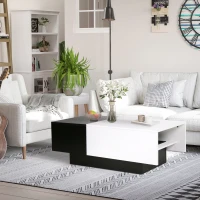 HOMCOM Rectangular Wooden Chest Coffee Table with Slide Top Trunk Storage, Black and White(m-8)