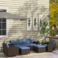 Outsunny 6-Piece Rattan Patio Furniture Set with 3-Seater Sofa, Swivel Rocking Chairs, Footstools, 2 Tier Table, Deep Coffee(m-10)