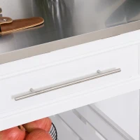 HOMCOM Kitchen Island with Stainless Steel Top, Traditional Kitchen Island with Storage, Butcher Block Cart 2-Tier Open Shelves, Drawers, White(m-9)