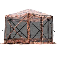 Outsunny 12' x 12' Hexagon Automatic Pop Up Screen Tents Camping Shelter Picnic Canopy with Mesh Sidewalls and Carry Bag, Colored(m-11)