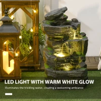 Outsunny 4-Tiered Rock Outdoor Water Fountain with LED Lights, Adjustable Flow, 22.4-inch Resin Waterfall Fountain(m-4)