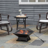 Outsunny Wood Burning Portable Fire Pit, Outdoor Firepit with Cooking BBQ Grill, Spark Screen, Poker for Backyard, Black(m-1)