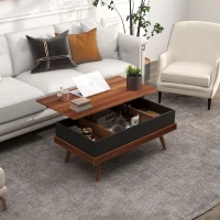 HOMCOM Lift Top Coffee Table with Hidden Compartments and Wood Legs, Walnut(m-2)