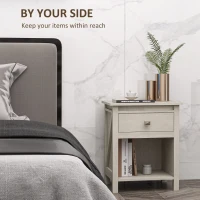 HOMCOM Bedside Table, Farmhouse Nightstand with with Drawer and Storage Shelf, Night Table for Bedroom, White(m-4)