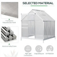 Outsunny 6' x 6' x 6.5' Polycarbonate Greenhouse with Aluminum Frame, Walk-in Heavy Duty Green House with Adjustable Roof Vent, Rain Gutter and Sliding Door for Winter, Silver(m-4)