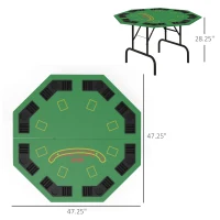 Soozier Foldable Poker Table Blackjack Texas Holdem Poker Game Table with Chips Tray & Cup Holders, 47" Octagon, Green(m-3)