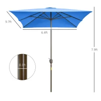 Outsunny 6.5x10ft Patio Umbrella, Rectangle Market Umbrella with Aluminum Frame and Crank Handle, Garden Parasol Outdoor Sunshade Canopy, Blue(m-3)