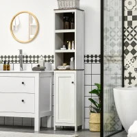 kleankin Tall Bathroom Storage Cabinet, Freestanding Tower Cabinet with 3 Open Shelves and Adjustable Shelf, Antique White(m-10)