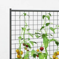 Outsunny Galvanized Raised Garden Bed with Trellis for Climbing Plants, Outdoor Planter Box with Open Bottom, Dark Grey(m-9)