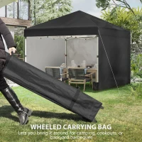 Outsunny 10' x 10' Pop Up Canopy Tent with 3 Sidewalls, Leg Weight Bags and Carry Bag, Height Adjustable, Instant Party Tent Event Shelter Gazebo for Garden, Patio, Black(m-8)