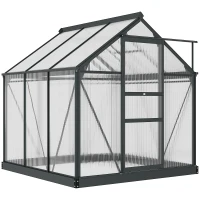 Outsunny Greenhouse Garden, Green House, Outdoor Greenhouse Kit, PC Board with Sliding Door, 6.2' x 6.3' x 6.6', Grey(m-2)