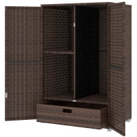 Outsunny Outdoor Storage Cabinet with Shelves, Rattan Pool Towel Storage Cabinet with Removable Shelf & Drawer, Mixed Brown(m-1)