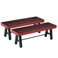 Outsunny 2 Pieces Patio Wooden Bench, Outdoor Garden Bench with Slatted Seat, Front Porch Loveseat for Conservatory, Garden, Poolside, Deck, Brown(m-11)