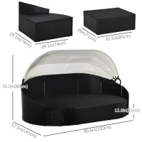 Outsunny 4 Pieces Patio PE Wicker Round Daybed, Outdoor Rattan Garden Lounge Furniture Sets, Cream(m-3)